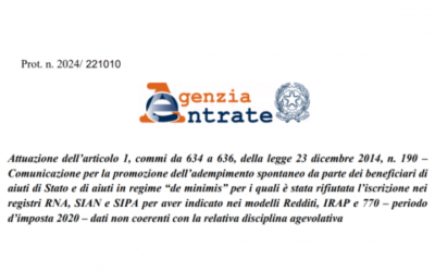 Studio Sabatino Pizzano 3 In arrivo le lettere di compliance dell’Agenzia delle Entrate sugli aiuti di stato 2020. come regolarizzare la propria posizione