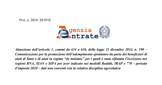 In arrivo le lettere di compliance dell’Agenzia delle Entrate sugli aiuti di stato 2020. come regolarizzare la propria posizione