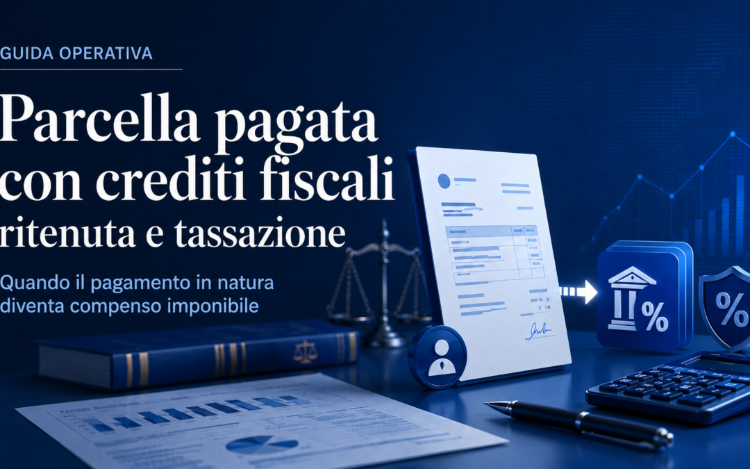 Parcella pagata con crediti fiscali: compenso tassato e ritenuta