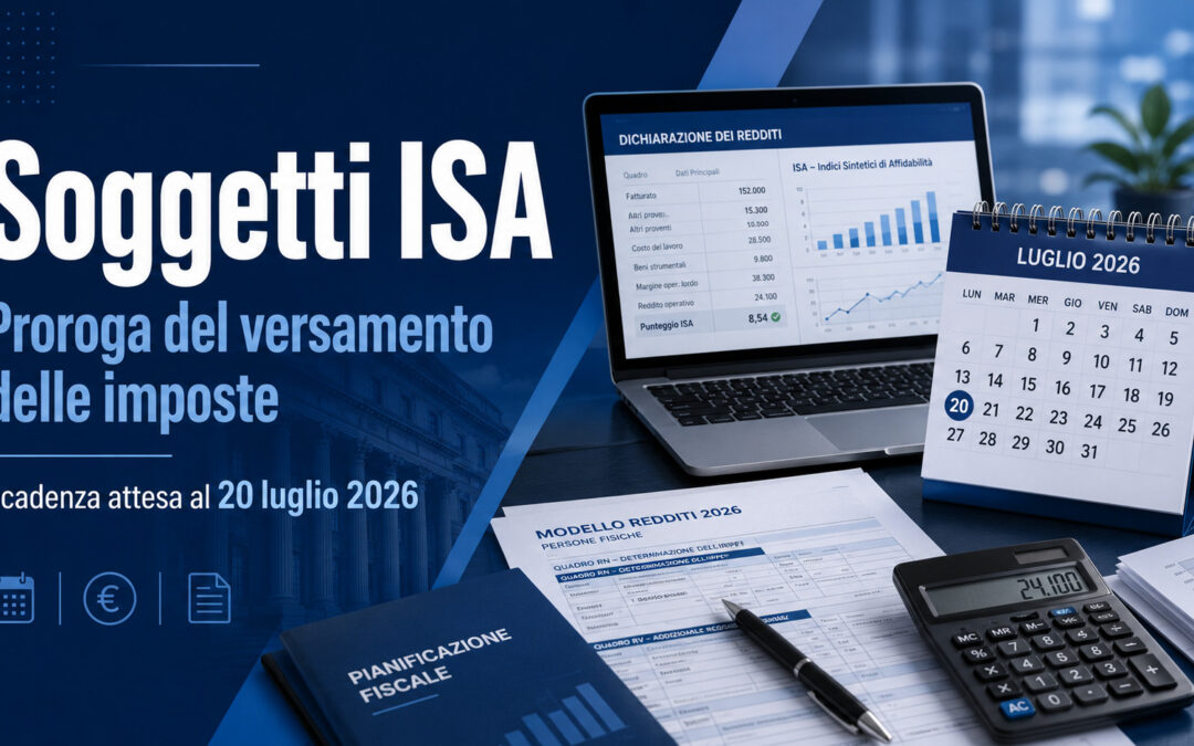 Proroga versamenti ISA 2026: dal 30 giugno al 20 luglio in arrivo