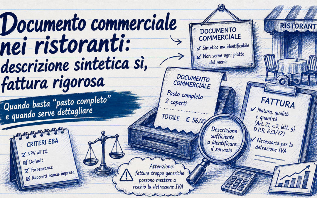 Documento commerciale ristoranti: descrizione breve, fattura precisa