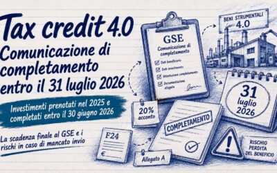 Scadenza credito di imposta 4.0, comunicazione di completamento entro il 31 luglio 2026