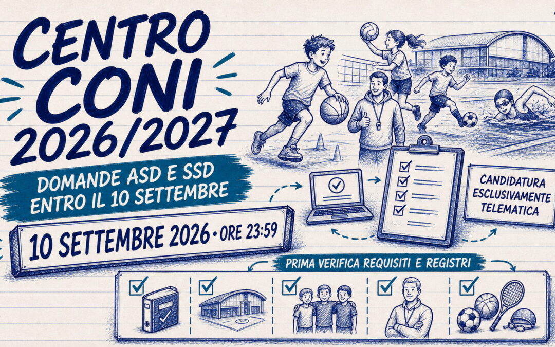 Centro CONI: domande di adesione ASD e SSD entro il 10 settembre 2026