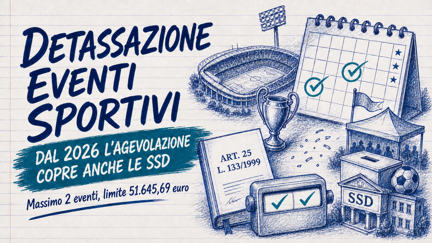 Detassazione eventi sportivi: dal 2026 l'agevolazione copre anche le SSD