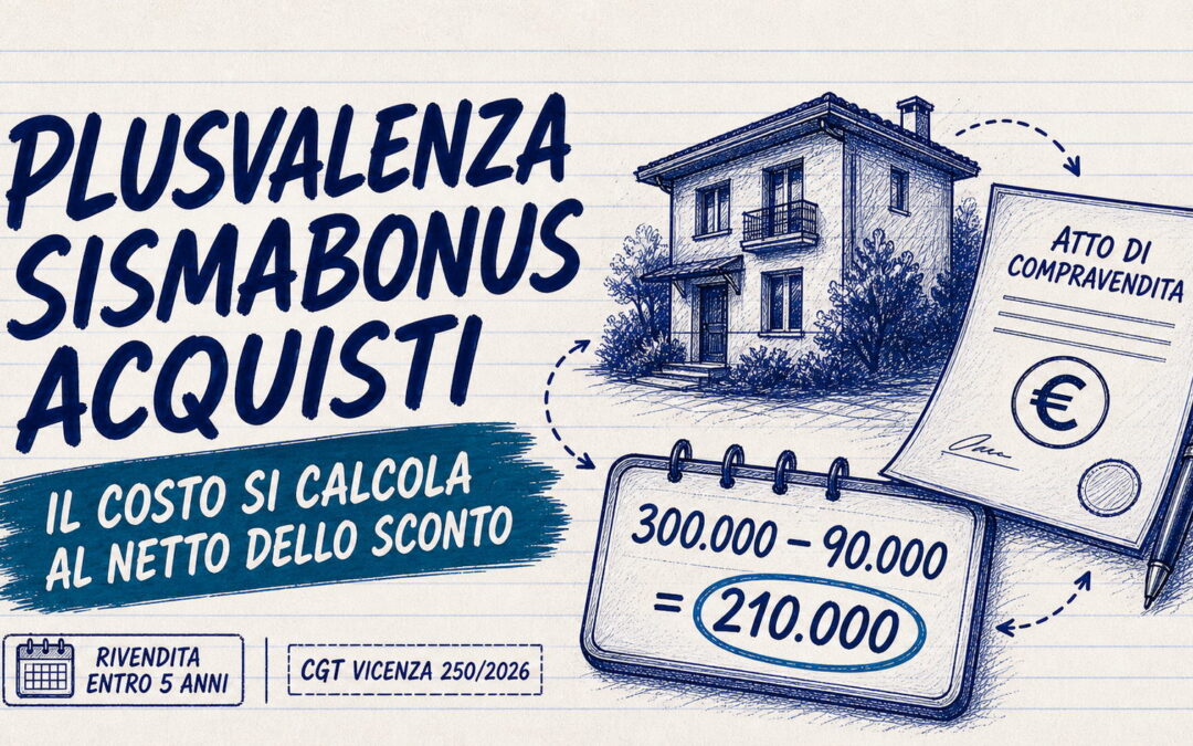 Plusvalenza sismabonus acquisti: costo netto dello sconto in fattura